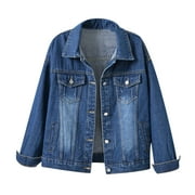 Viikei Womens Denim Jackets Plus Size Denim Jackets for Women Clearance Short Casual Solid Pockets Long Sleeve Jacket Coat